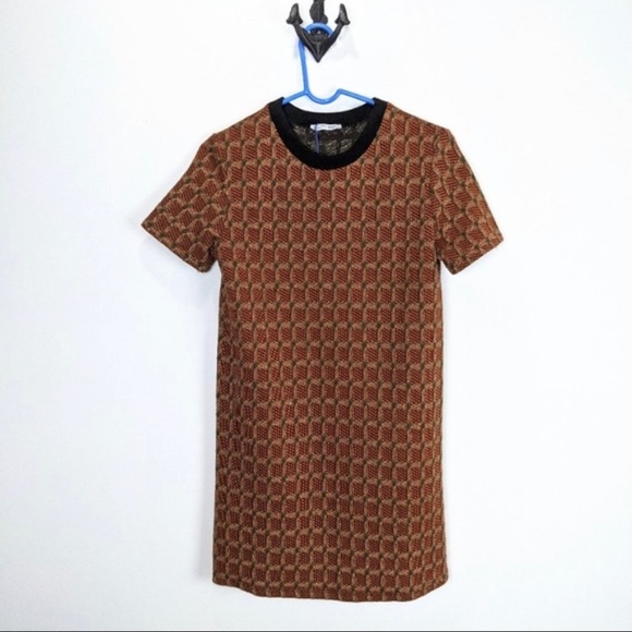 Zara Mini Dress Medium Orange Retro Shift - Picture 2 of 7
